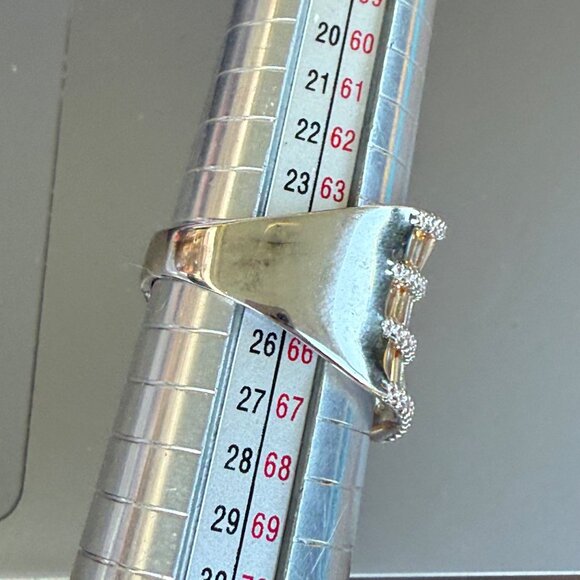 Wide Gold & Silver Tone Statement Ring With Baguette & Round-Cut Crystals 11 - Picture 8 of 8